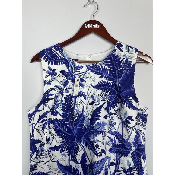 NWT Talbots Sateen Flounce Hem A Line Dress Blue Fern Tropical Print Size 12 - Picture 5 of 11